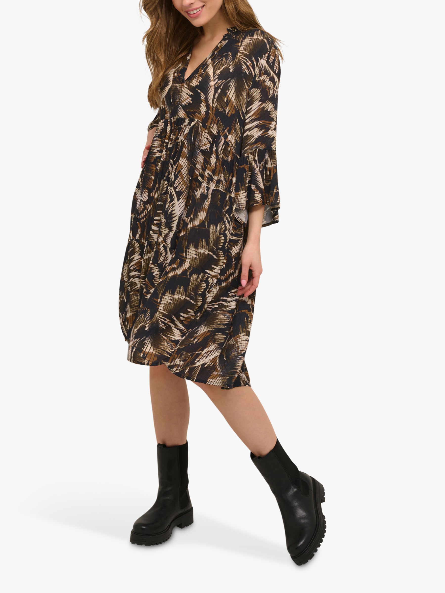 KAFFE Erina Amber Tunic Dress, Brown/Multi at John Lewis & Partners