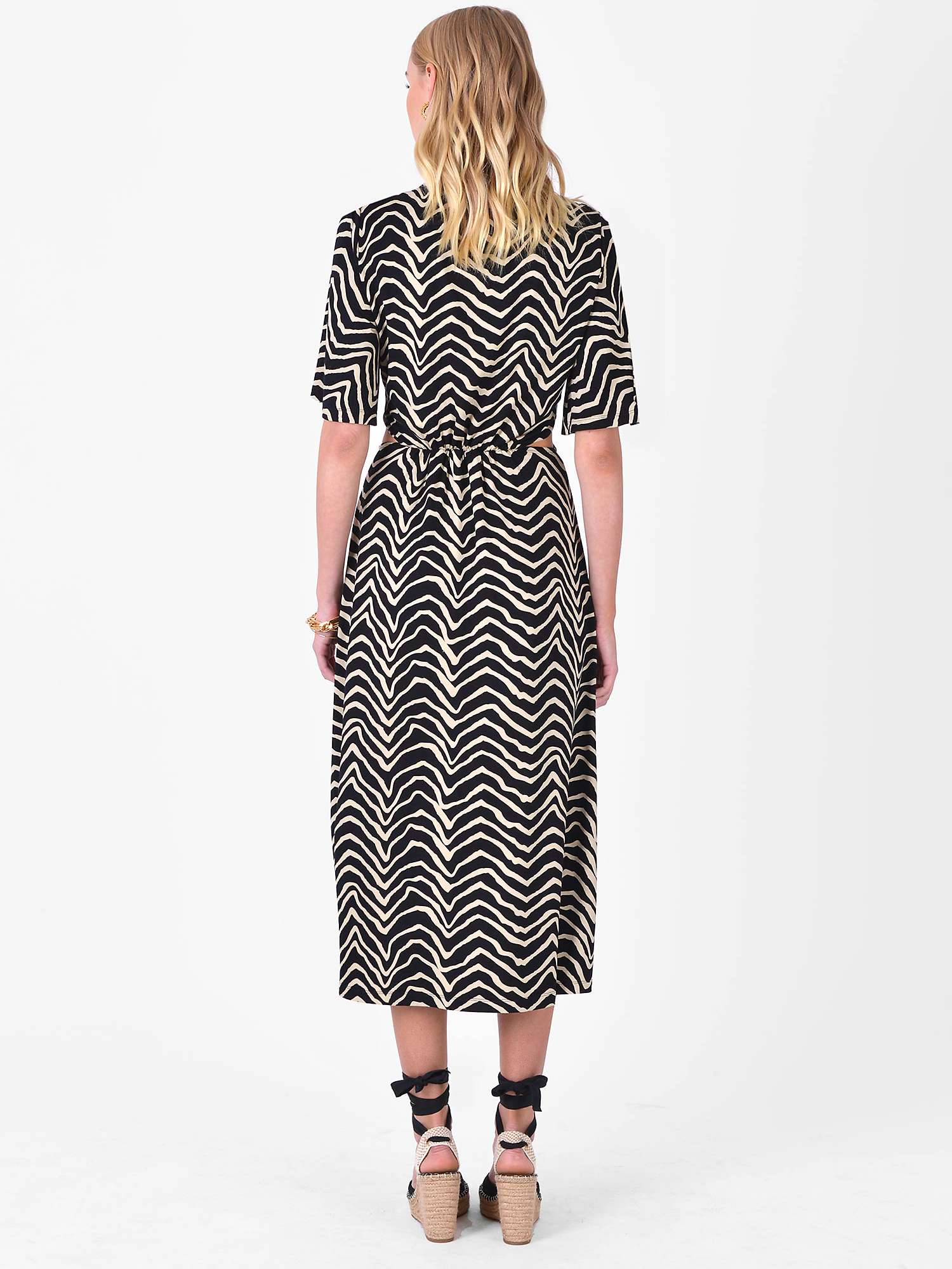 Ro&Zo Zebra Print Jersey Cutout Midi Dress, Black/Cream at John Lewis ...