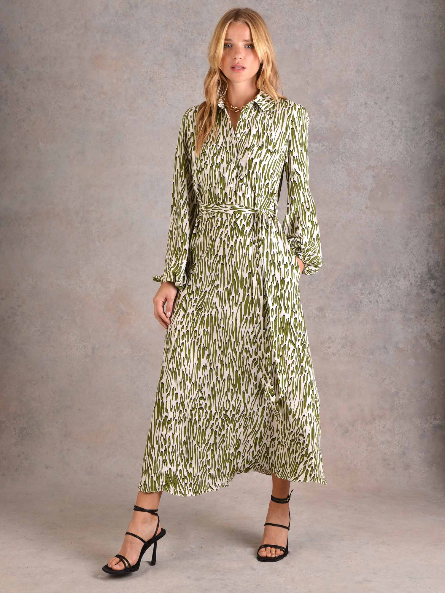 Ro&Zo Animal Print Maxi Shirt Dress, Green/Multi at John Lewis & Partners