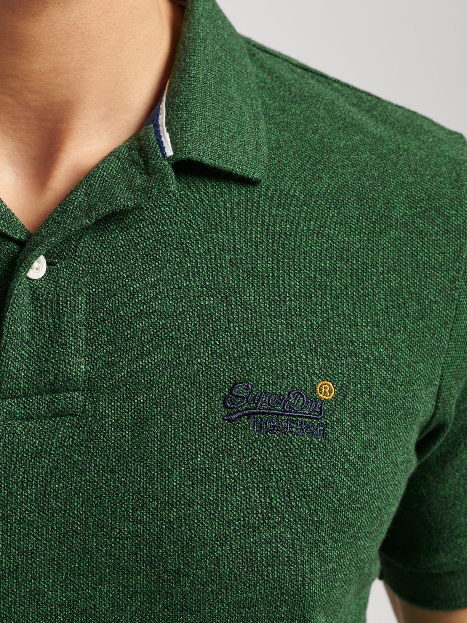 Superdry Organic Cotton Classic Pique Polo Shirt, Willow Green Grit at ...