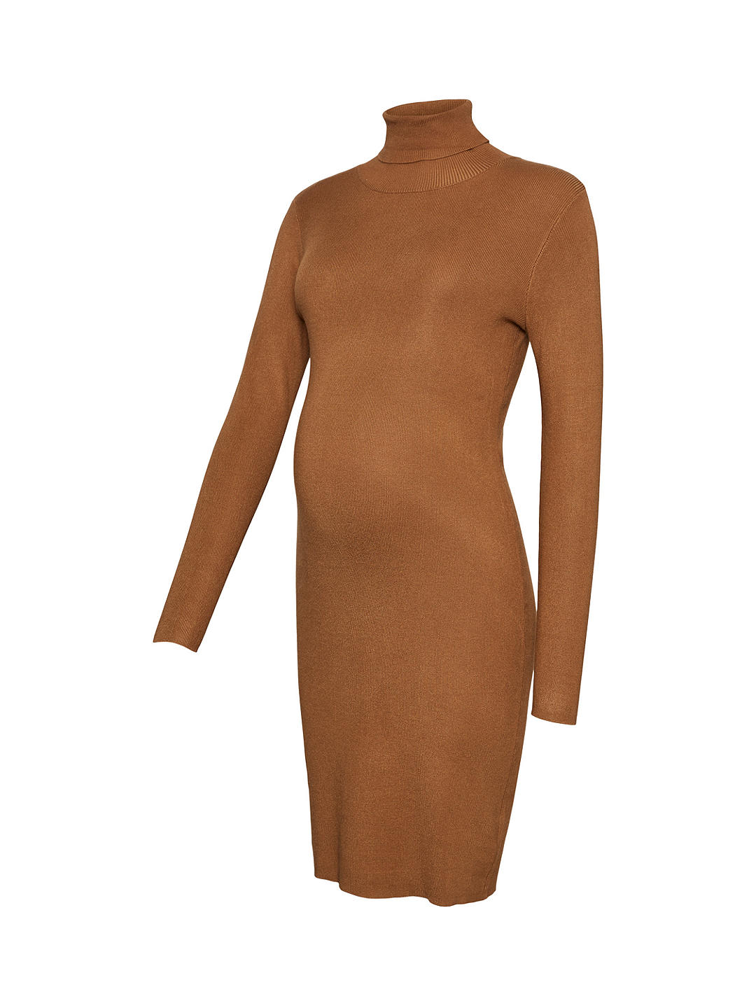 Mamalicious Jacina Knitted Rollneck Jumper Maternity Dress, Tobacco Brown