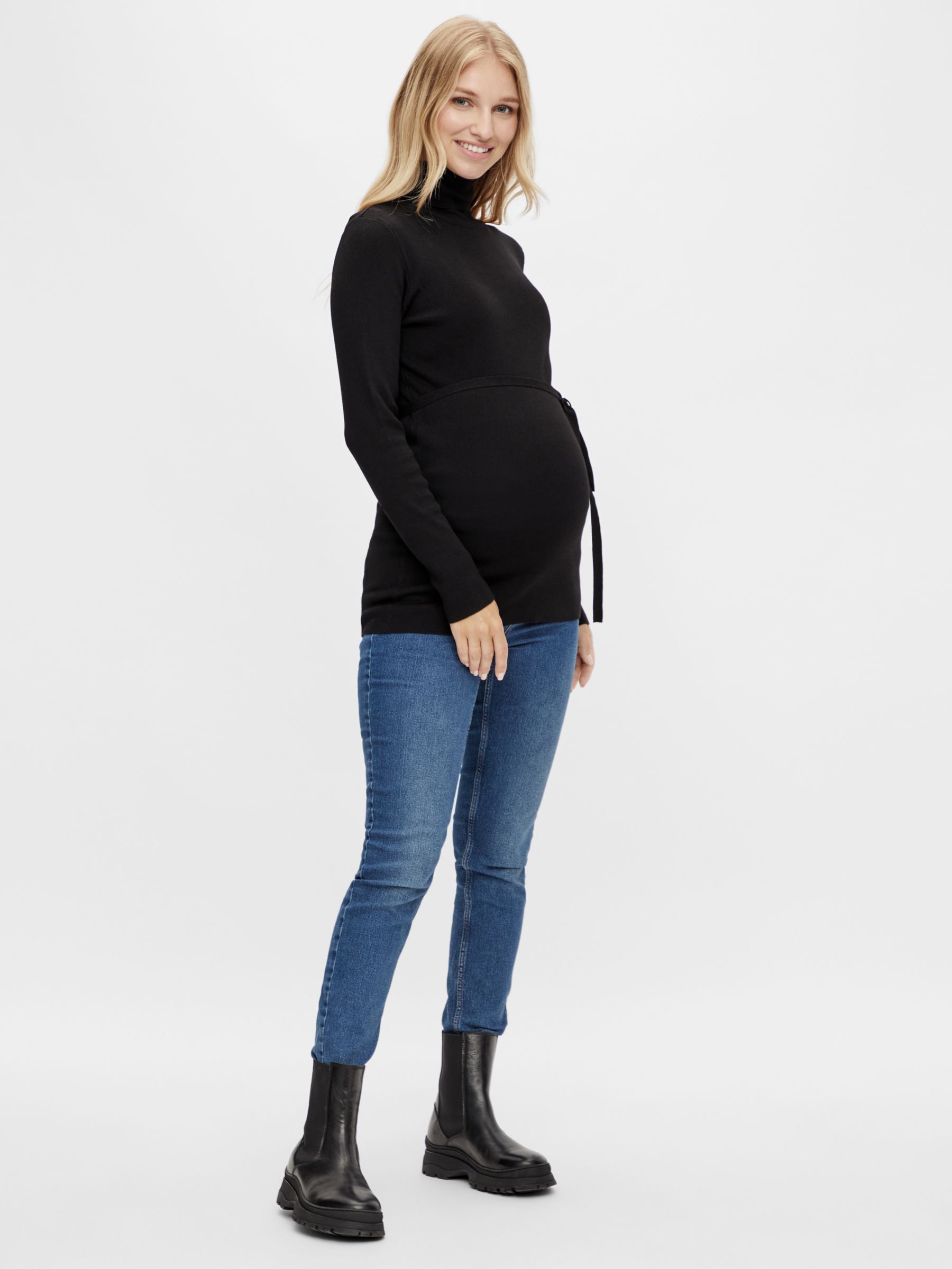 Mamalicious Jacina Plain Tie Waist Maternity Jumper, Black, S