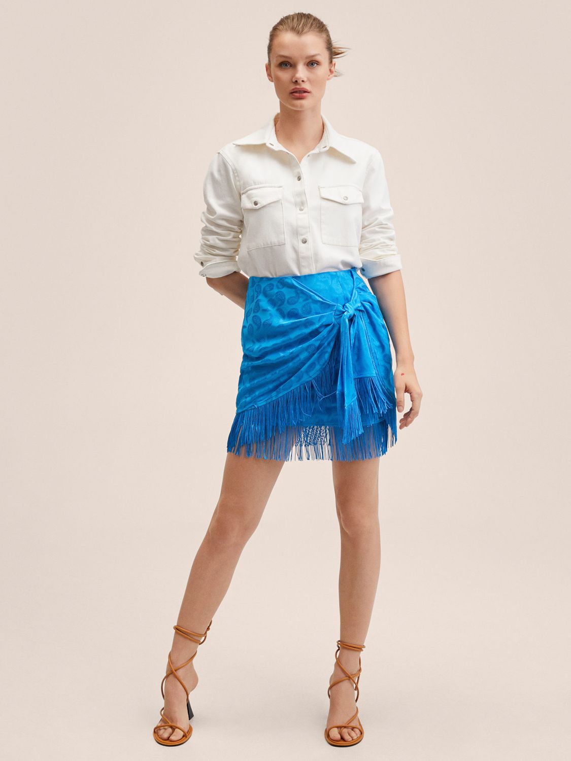 Mango Jacki Paisley Tassel Trim Mini Skirt, Medium Blue at John Lewis ...