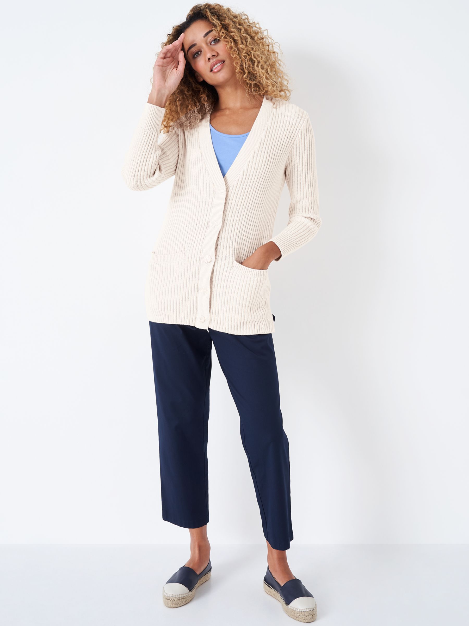 Crew Clothing Zip Through Knitted Cardigan, Cream at John Lewis