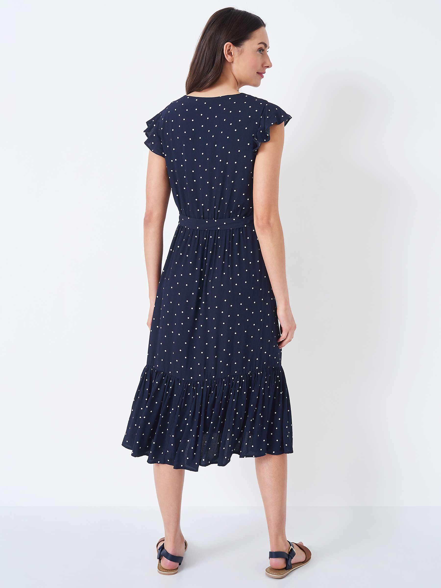 Buy Crew Clothing Patricia Polka Dot Tiered Midi Dress, Navy Blue Online at johnlewis.com