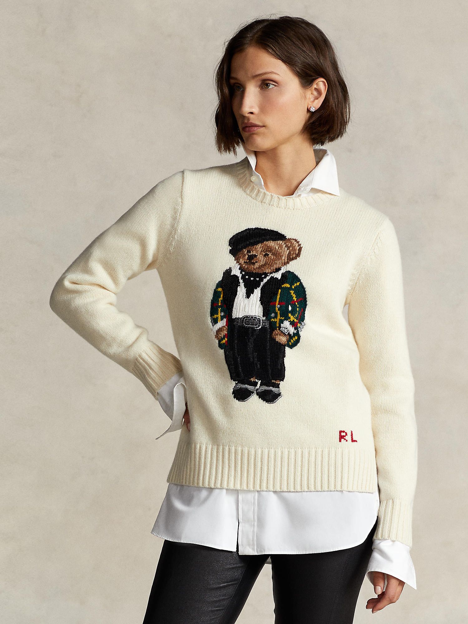 Polo Ralph Lauren Polo Bear Wool Cashmere Blend Jumper, Cream/Multi