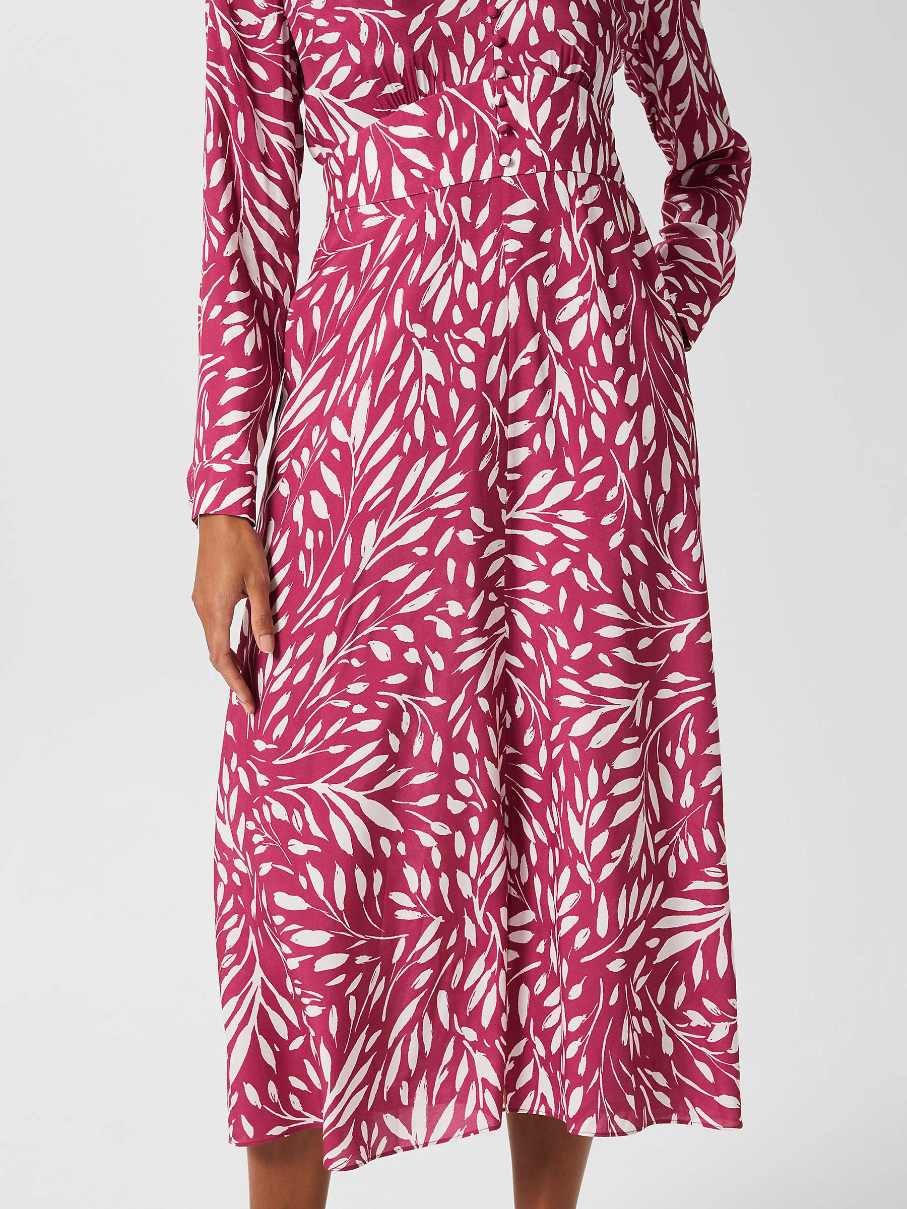Buy Hobbs Allison Leaf Print Midi Tea Dress, Magenta/Ivory Online at johnlewis.com