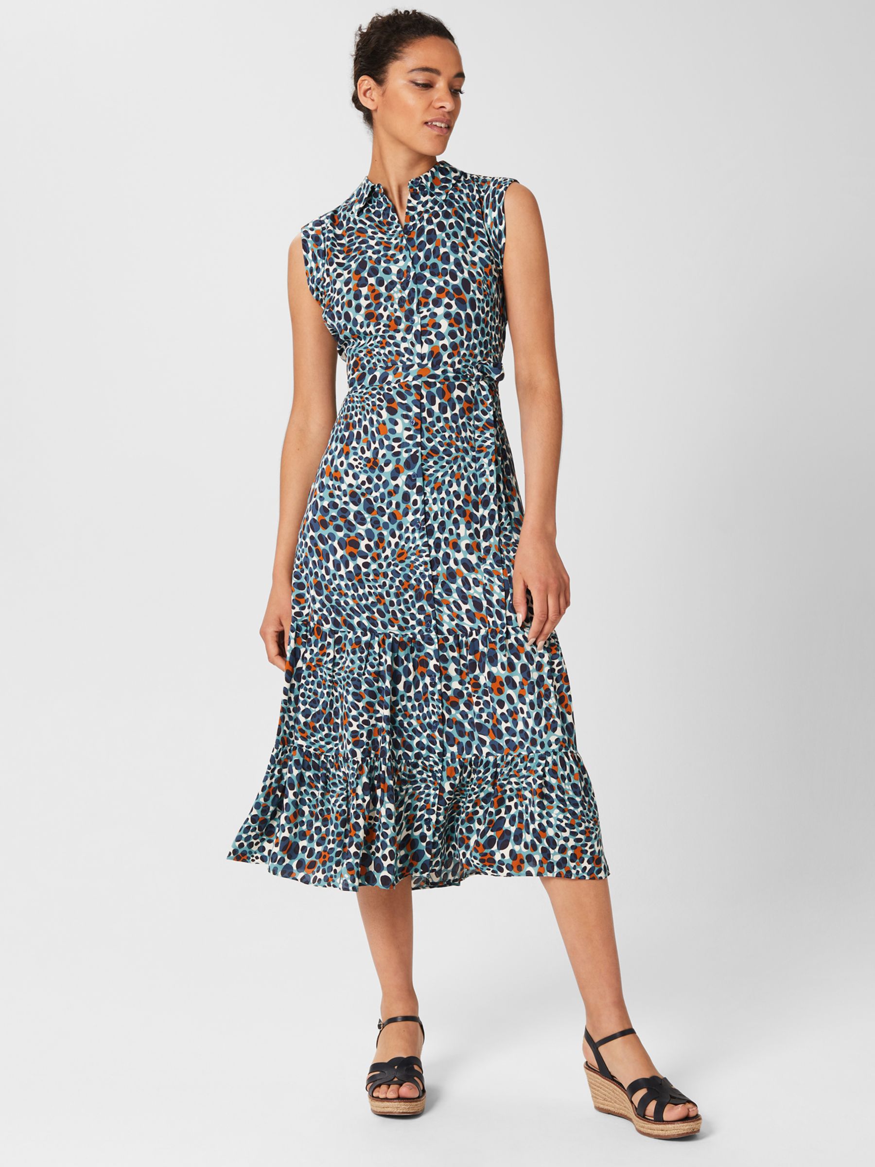 Hobbs Esme Abstract Print Tiered Midi Dress at John Lewis & Partners