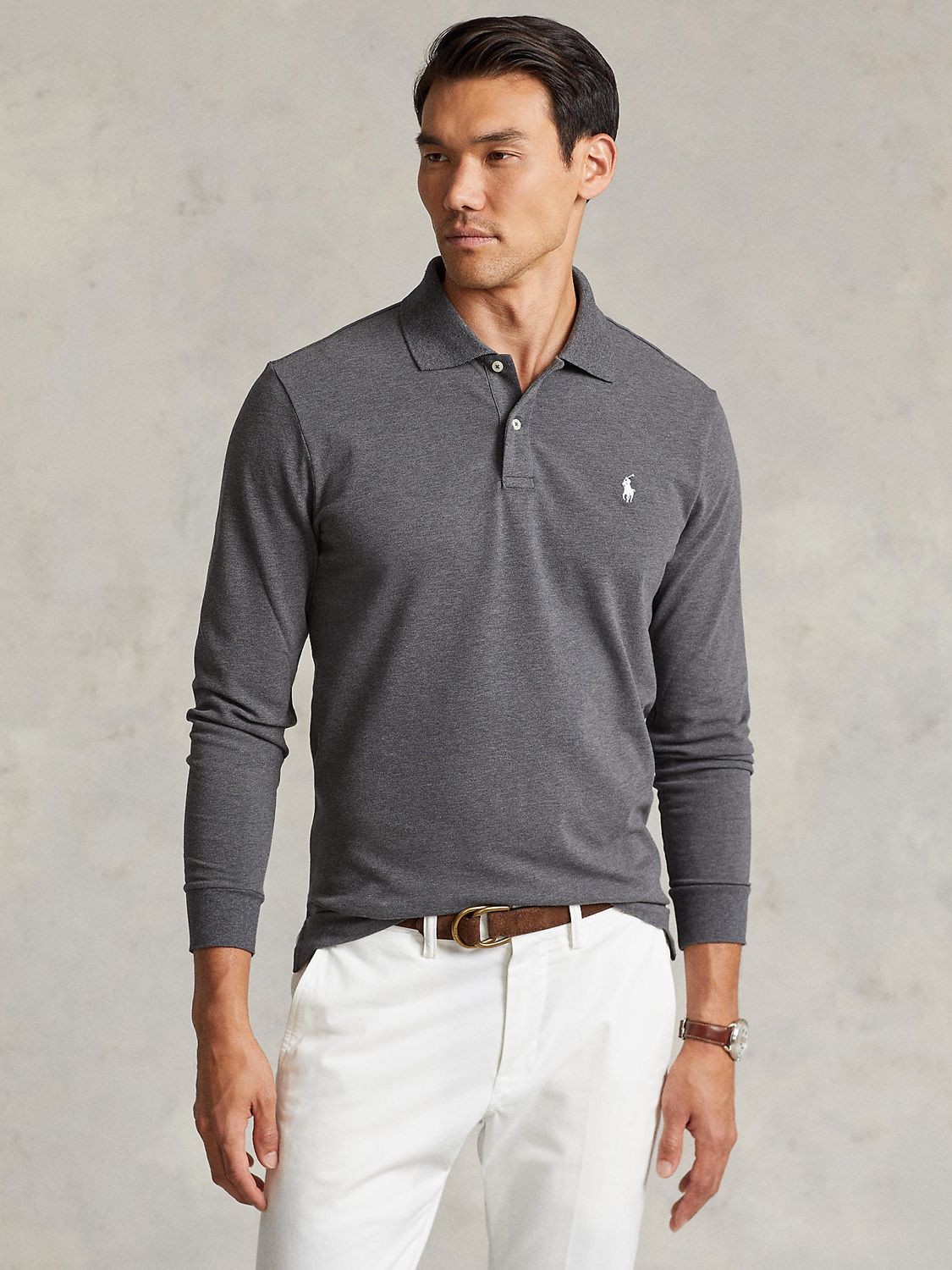 Polo Ralph Lauren Custom Slim Fit Long Sleeve Polo Shirt, Barclay Heather