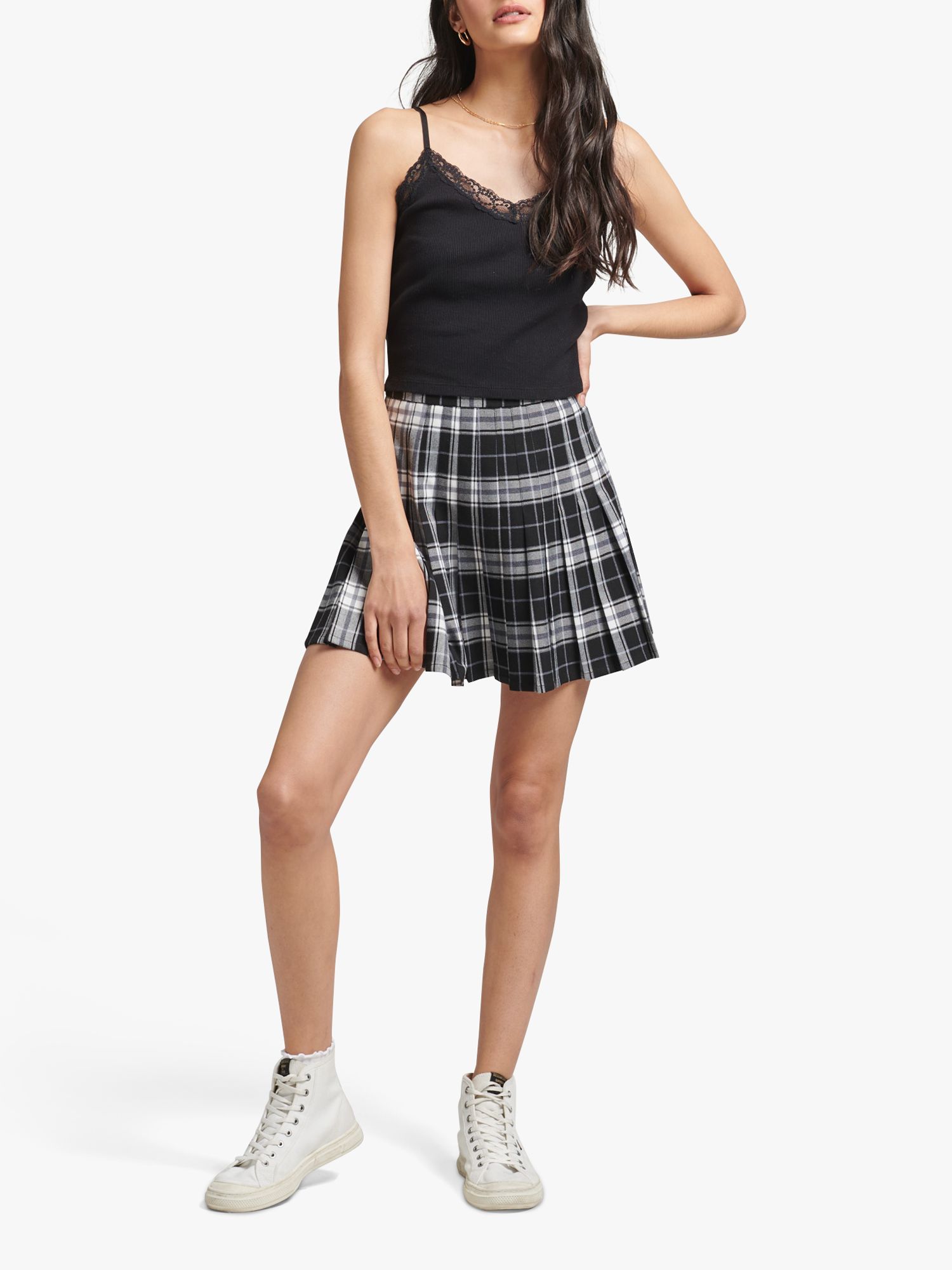 Buy Superdry Check Mini Skirt, Black/White Online at johnlewis.com