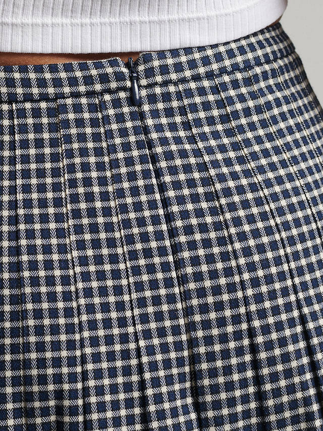 Superdry Pleated Micro Check Mini Skirt, Navy/Cream