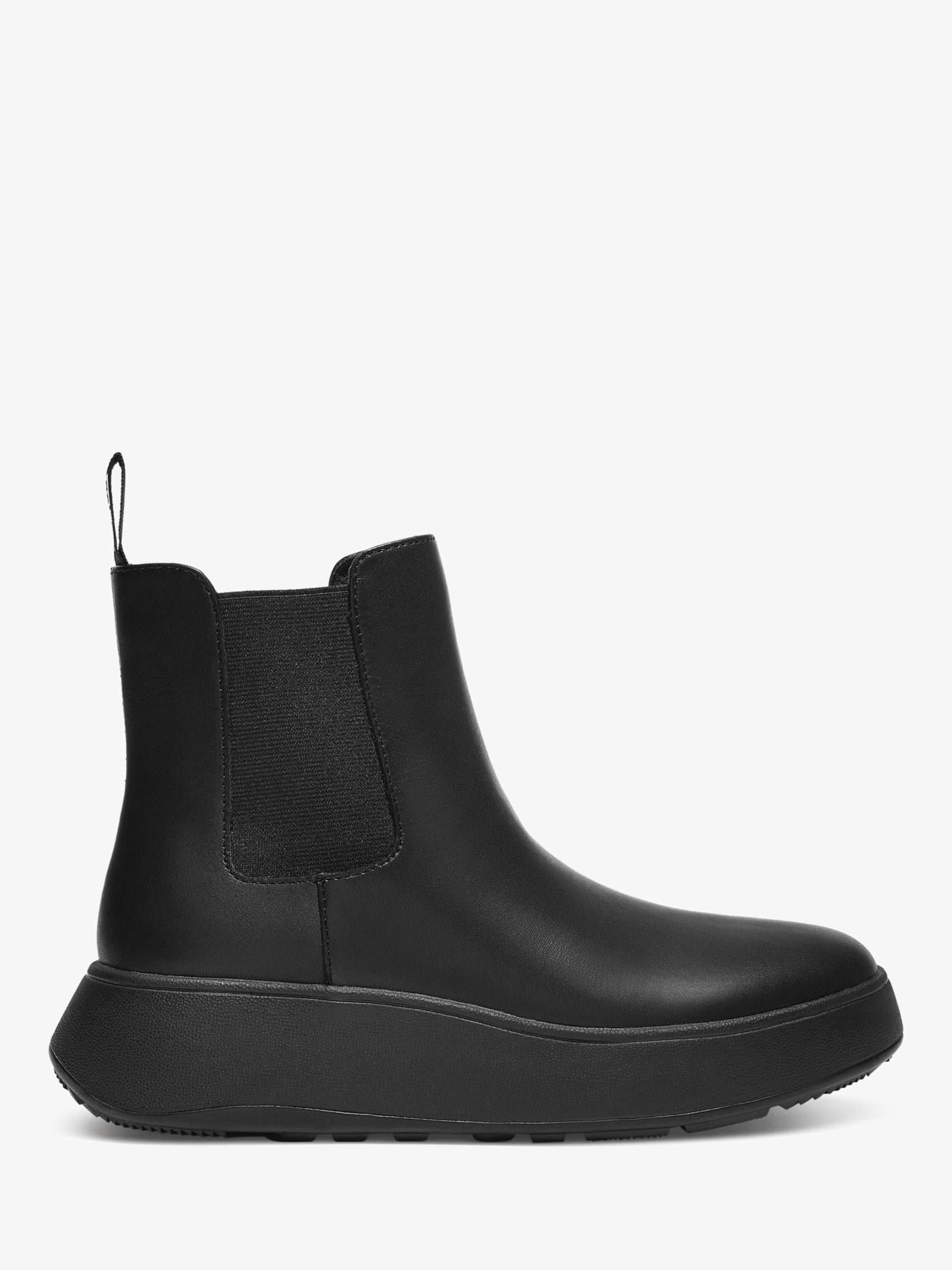 FitFlop Flatform Leather Ankle Boots, All Black at John Lewis & Partners