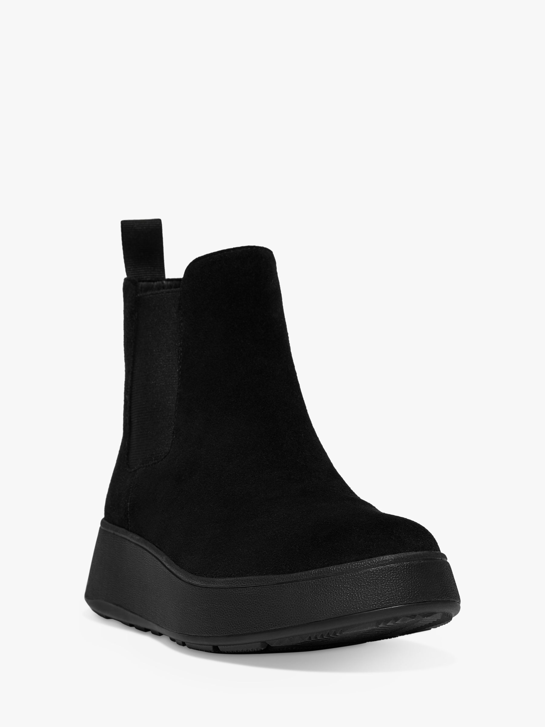FitFlop Suede Flatform Chelsea Boots, All Black, 3