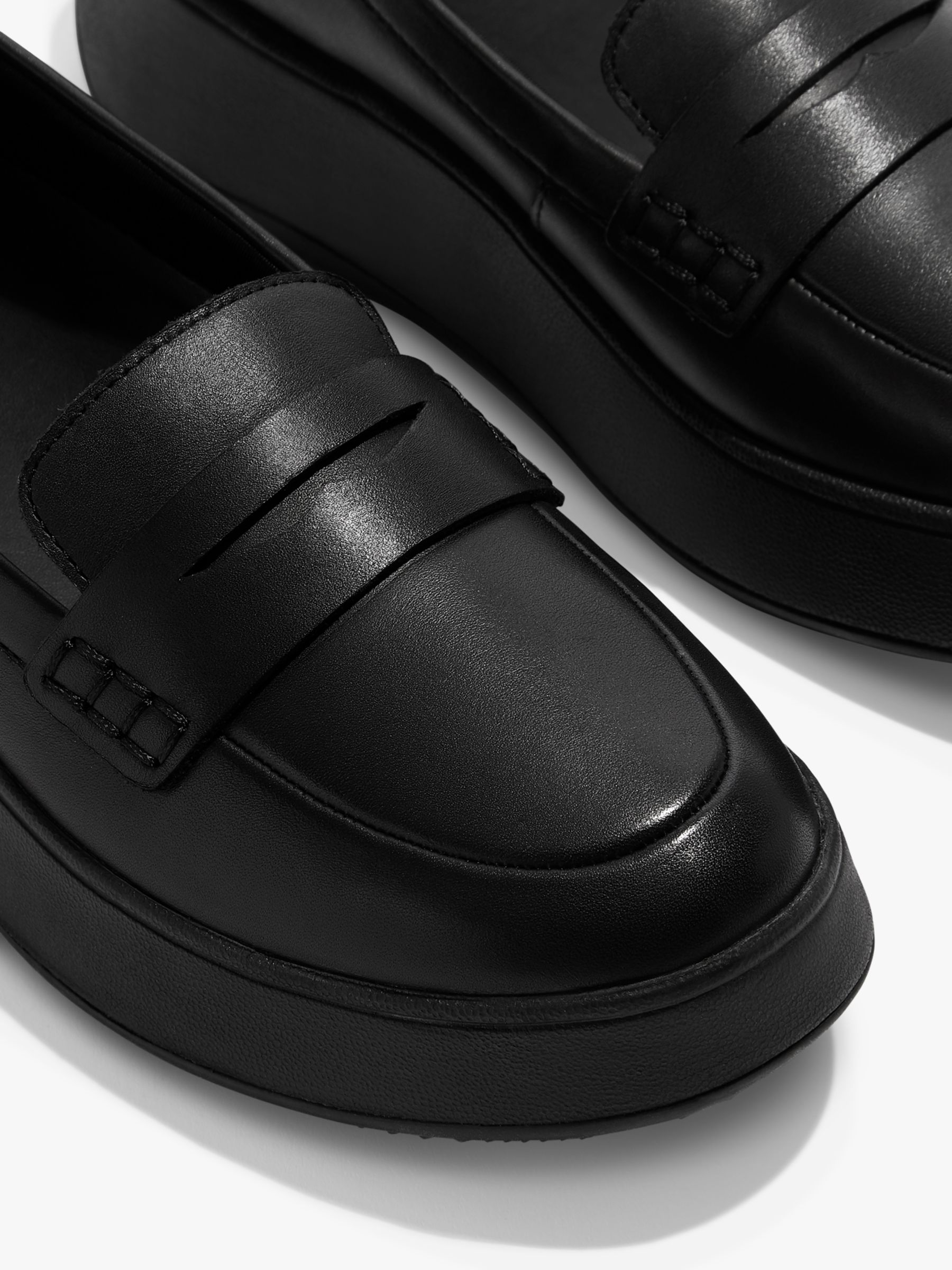 FitFlop Flatform Leather Loafers, Black at John Lewis & Partners