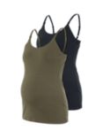 Mamalicious Kerrie Strap 2 Pack Maternity Vest Top, Black/Grape Leaf