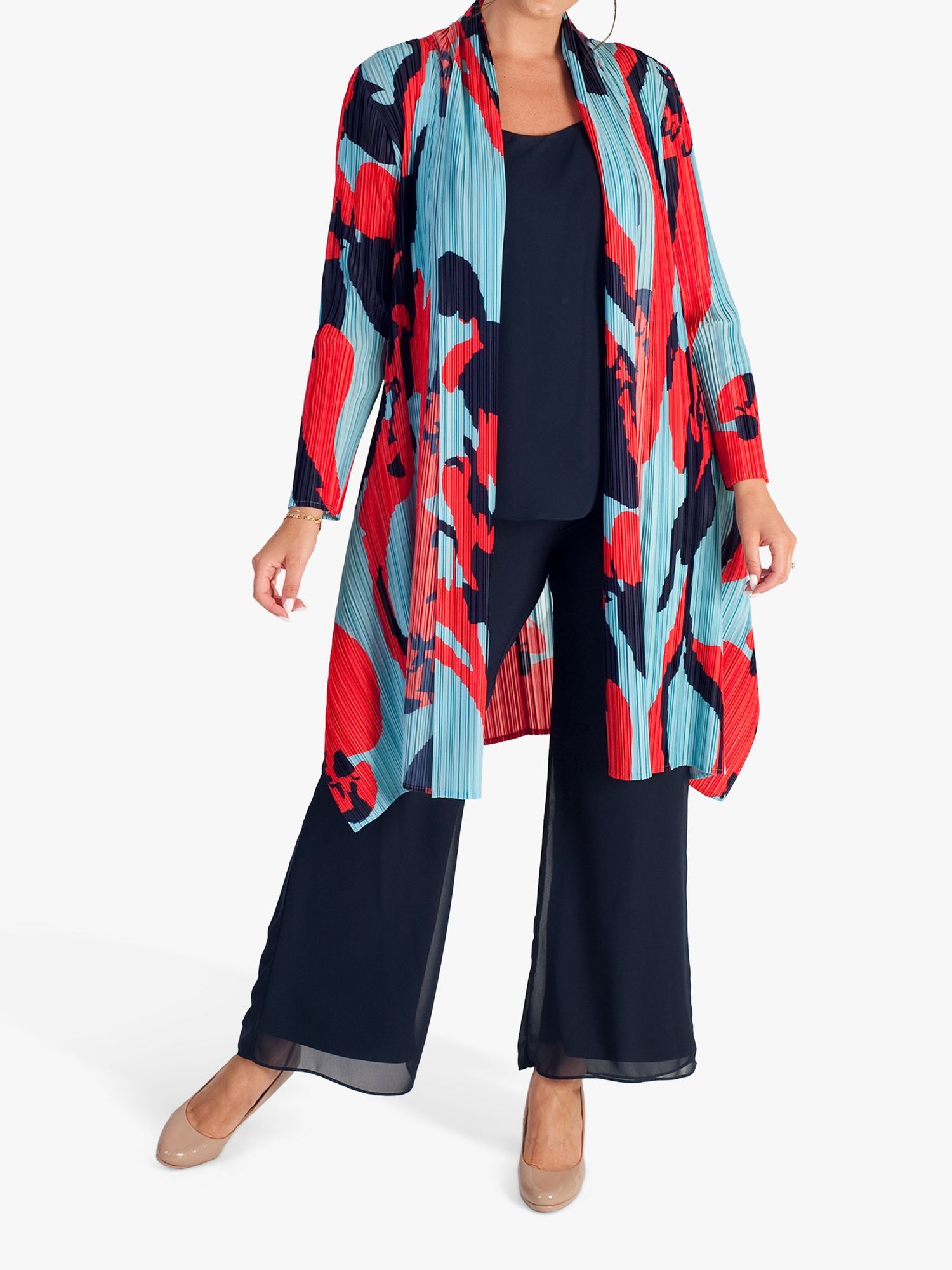 Chesca Abstract Floral Print Plisse Coat, Multi