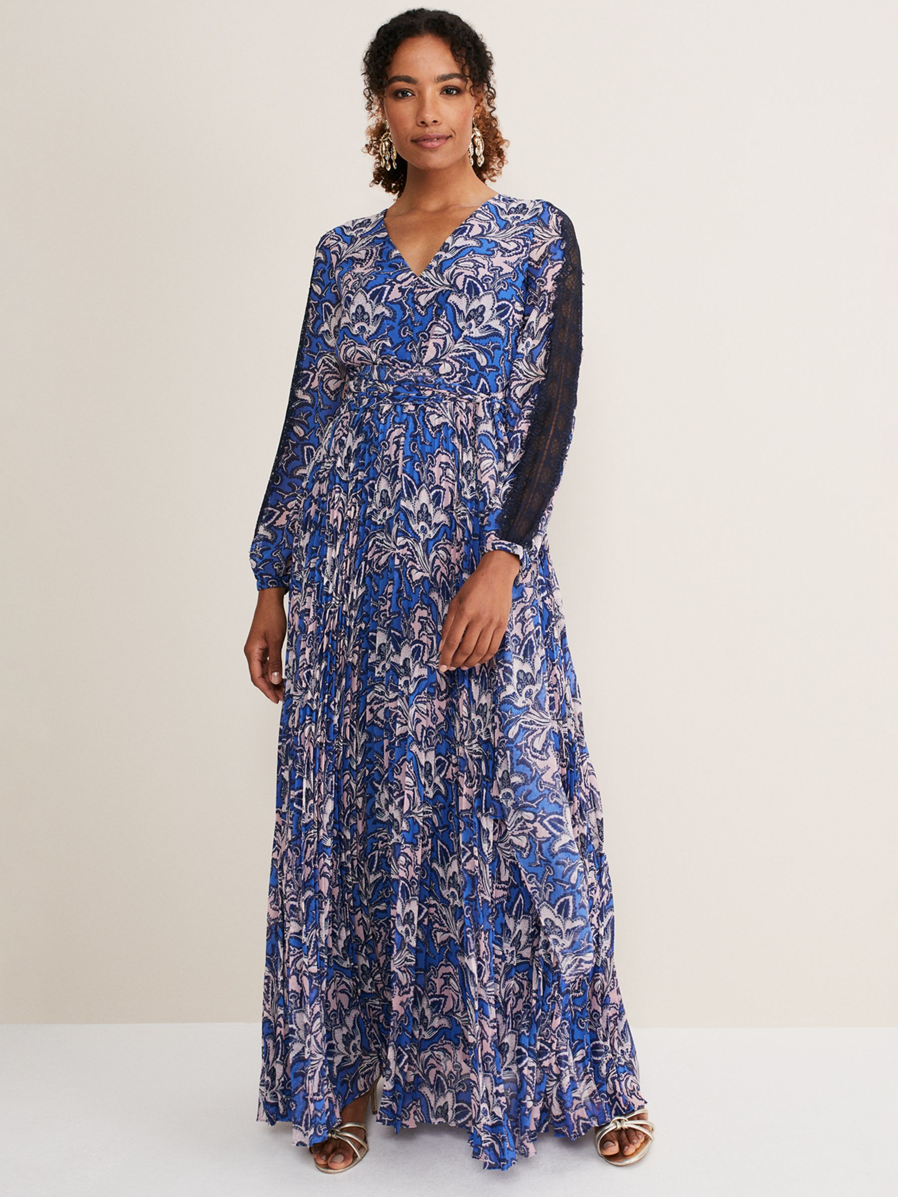 Phase Eight Claudia Floral Maxi Dress, Blue/Multi at John Lewis & Partners