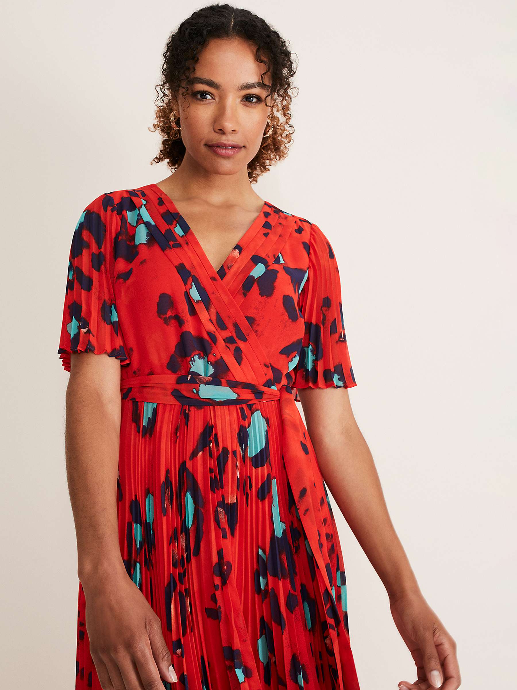 Buy Phase Eight Kendall Animal Print Pleated Dress, Vermillion/Multi Online at johnlewis.com