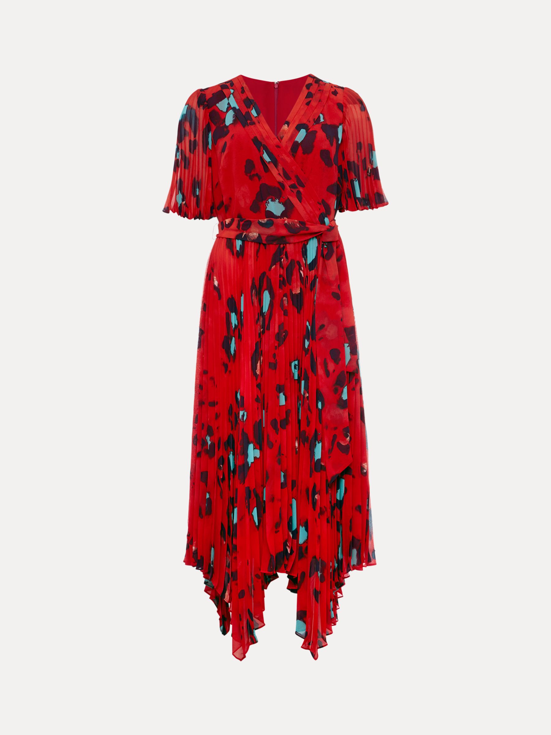 Phase Eight Kendall Animal Print Pleated Dress, Vermillion/Multi, 6