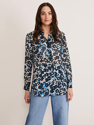Phase Eight Nell Floral Shirt, Blue/Multi