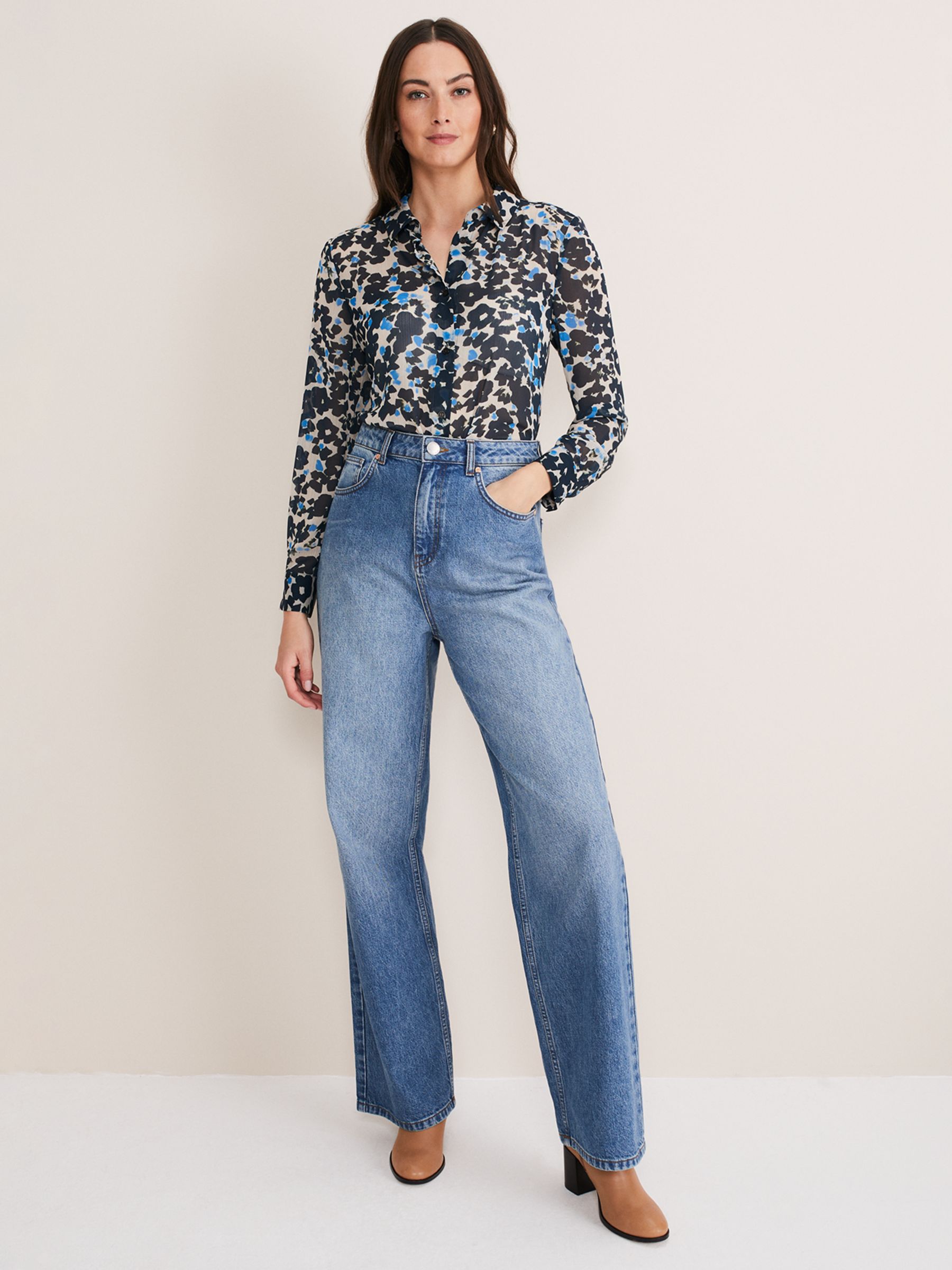 Phase Eight Nell Floral Shirt, Blue/Multi at John Lewis & Partners