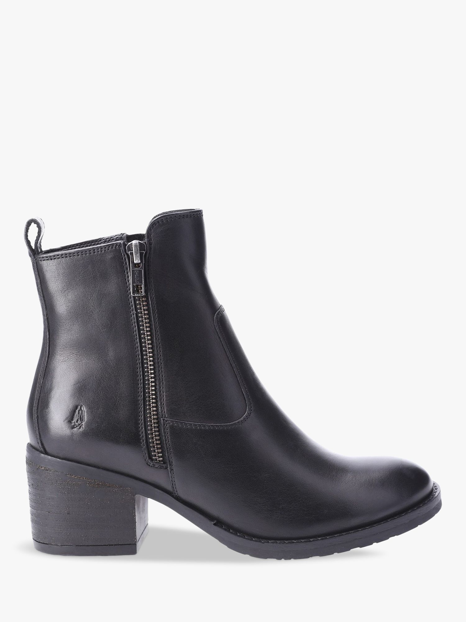Hush Puppies Helena Leather Block Heel Ankle Boots, Black at John Lewis ...