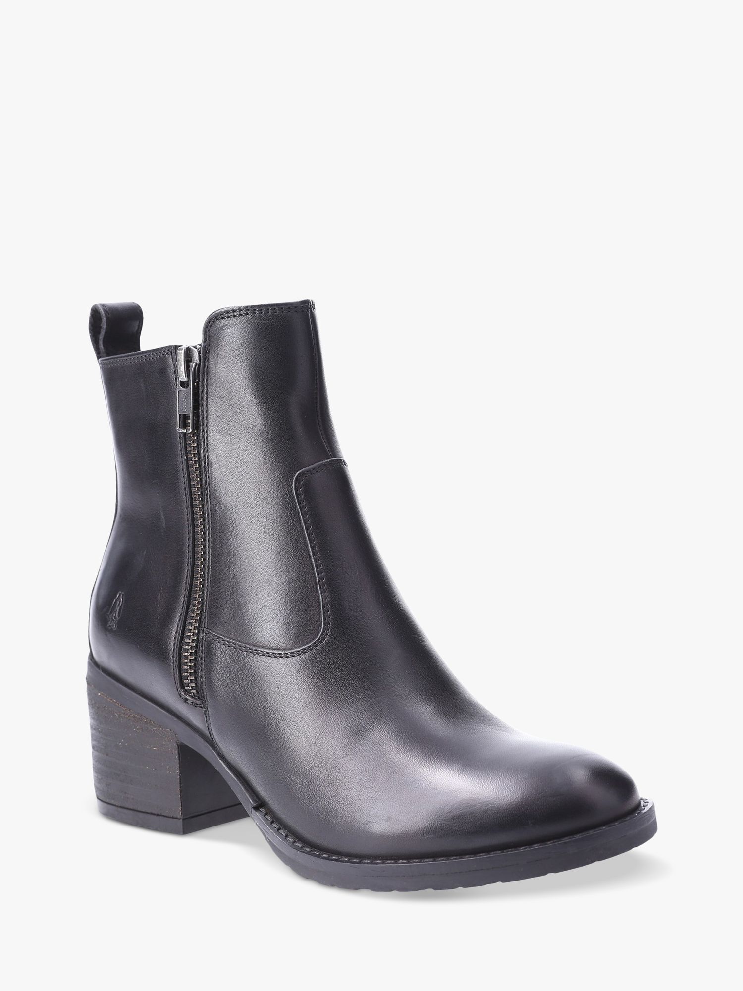 Hush Puppies Helena Leather Block Heel Ankle Boots, Black at John Lewis ...