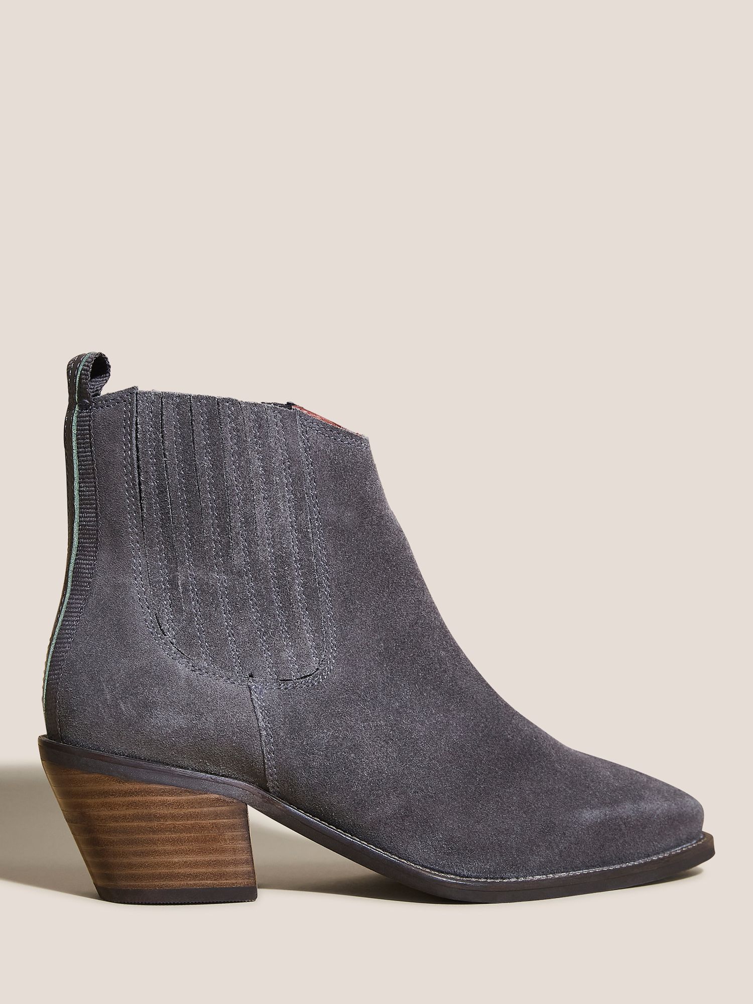 White Stuff Cherry Western Suede Ankle Boots, Mid Grey at John Lewis ...