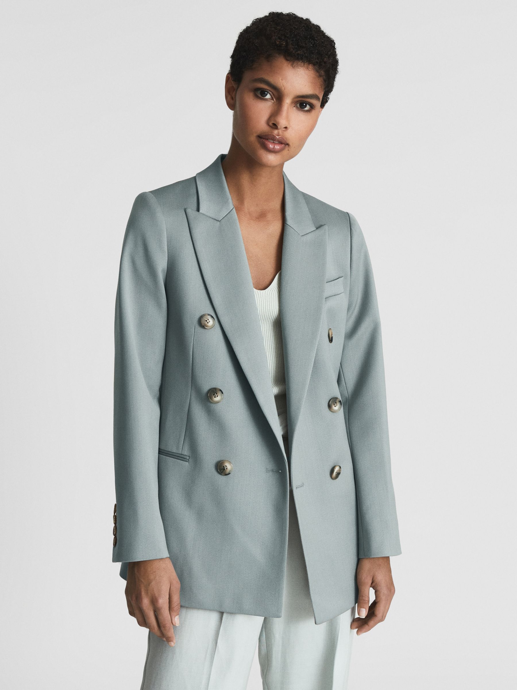 Reiss Skye Double Breasted Blazer, Sage at John Lewis & Partners