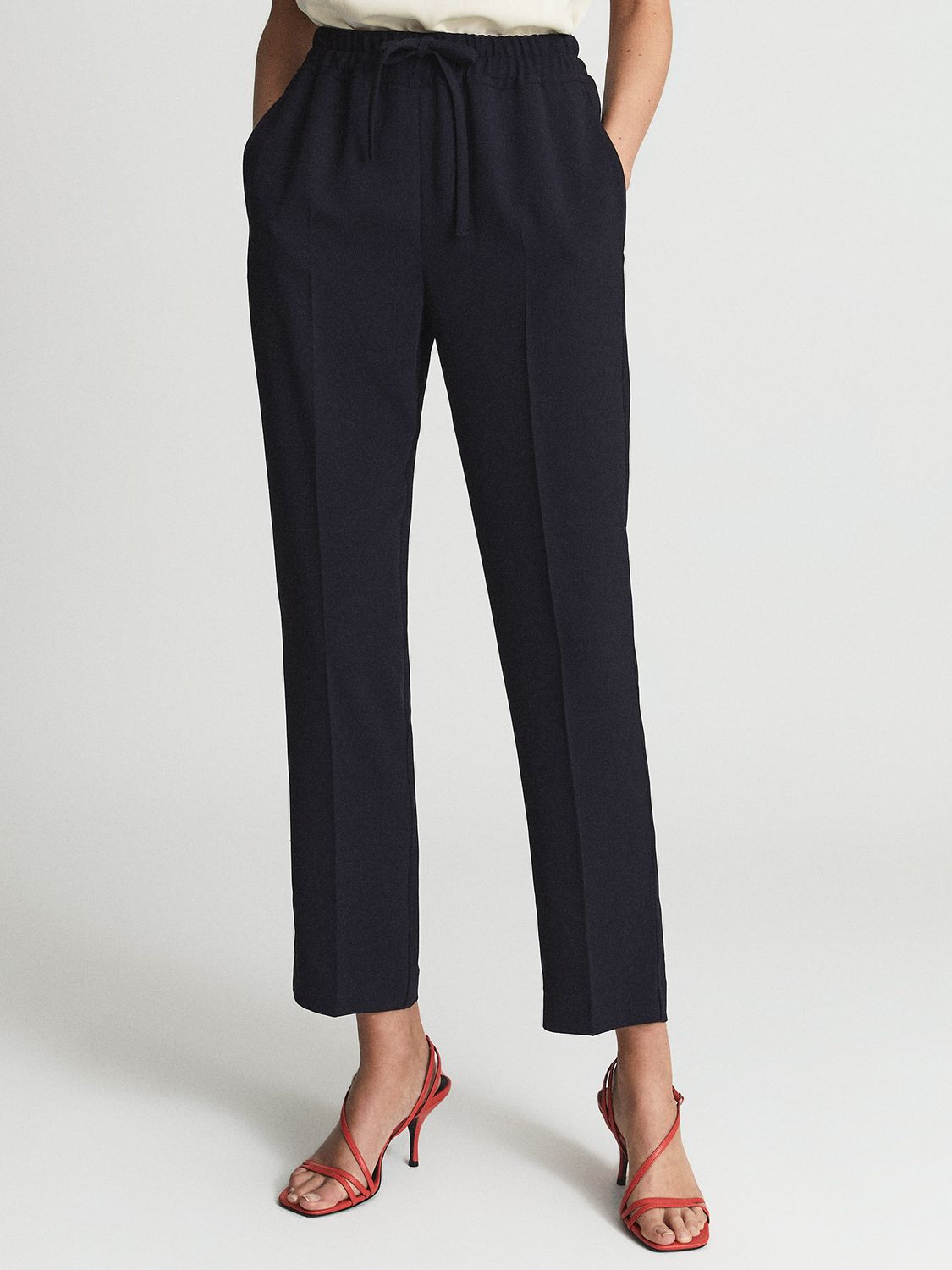 Reiss Hailey Cropped Trousers, Navy at John Lewis & Partners