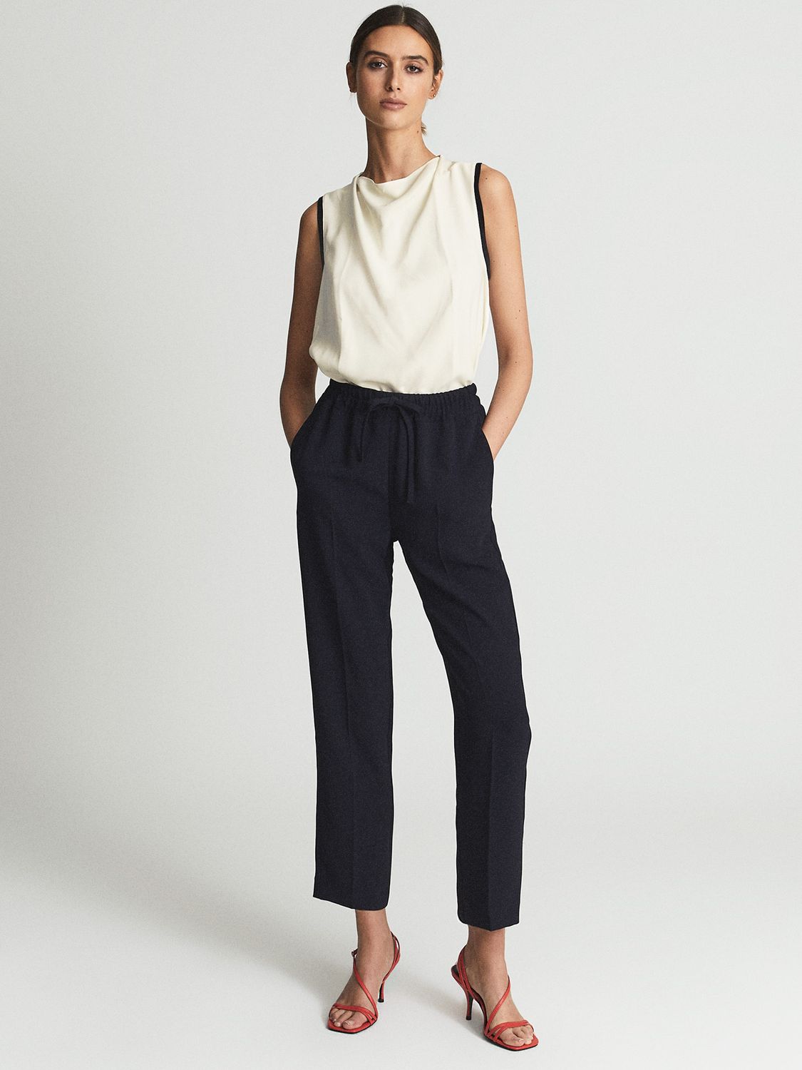 Reiss Hailey Cropped Trousers, Navy at John Lewis & Partners