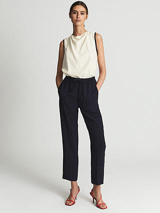 Reiss Hailey Cropped Trousers, Navy