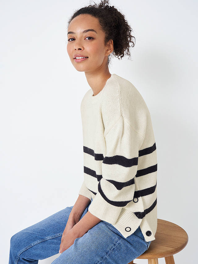 Crew Clothing Side Button Striped Jumper, White at John Lewis & Partners