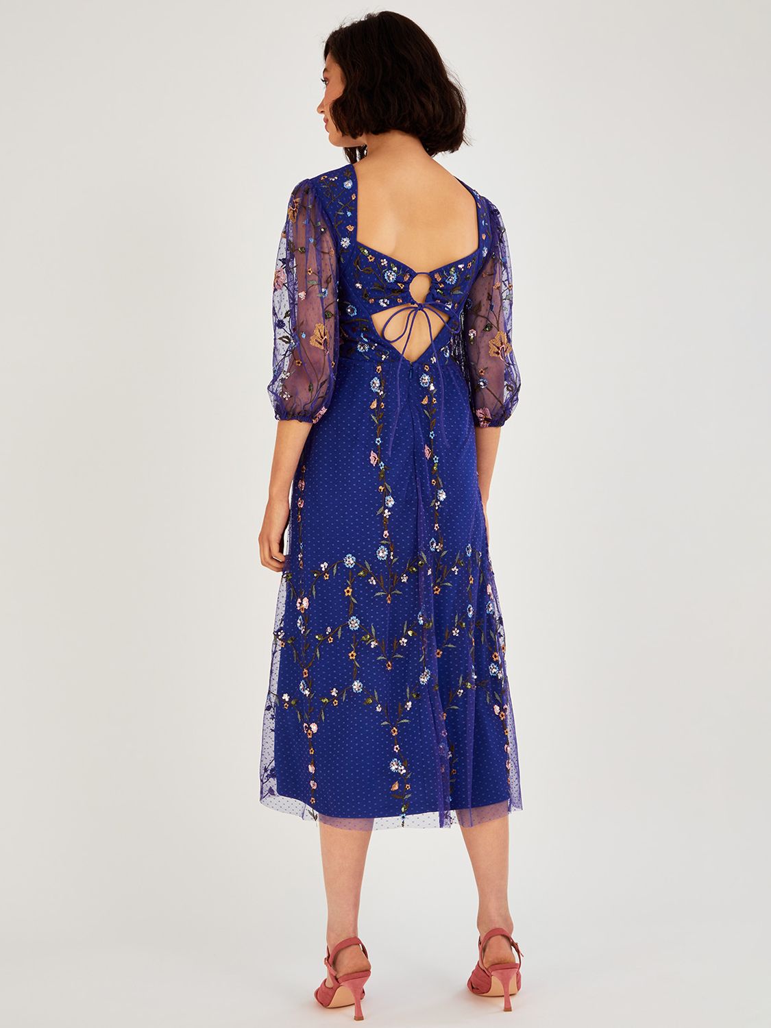 Monsoon Yennefer Floral Embroidered Midi Dress, Blue at John Lewis ...