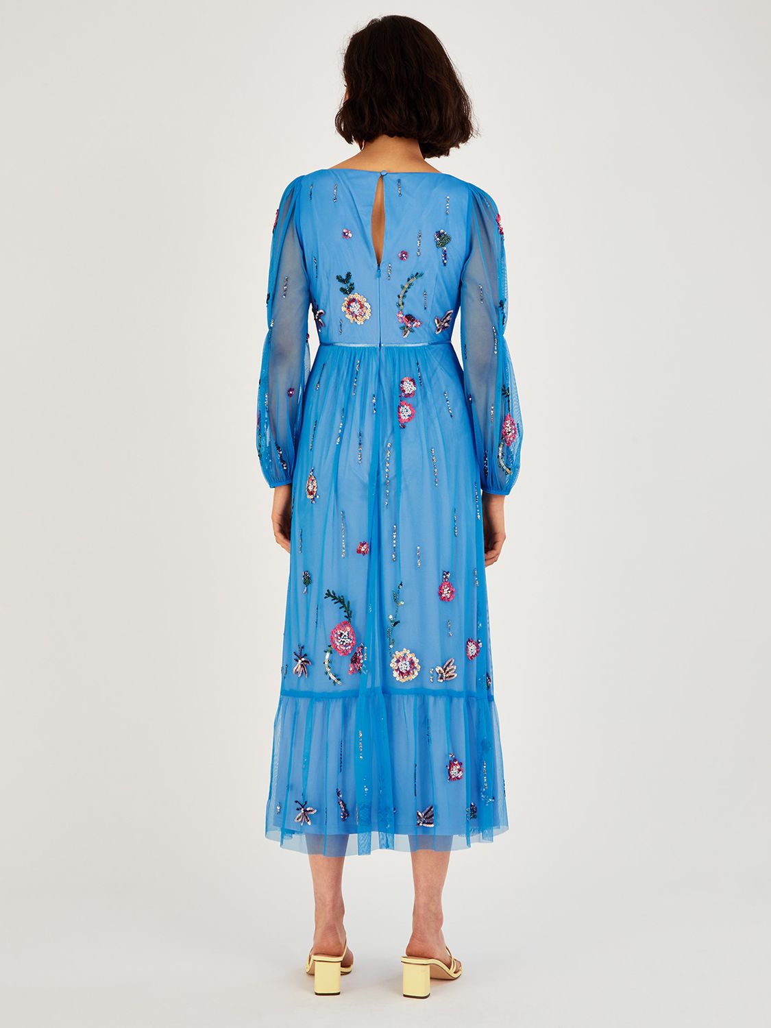 Monsoon Hattie Embellished Midi Dress, Blue at John Lewis & Partners