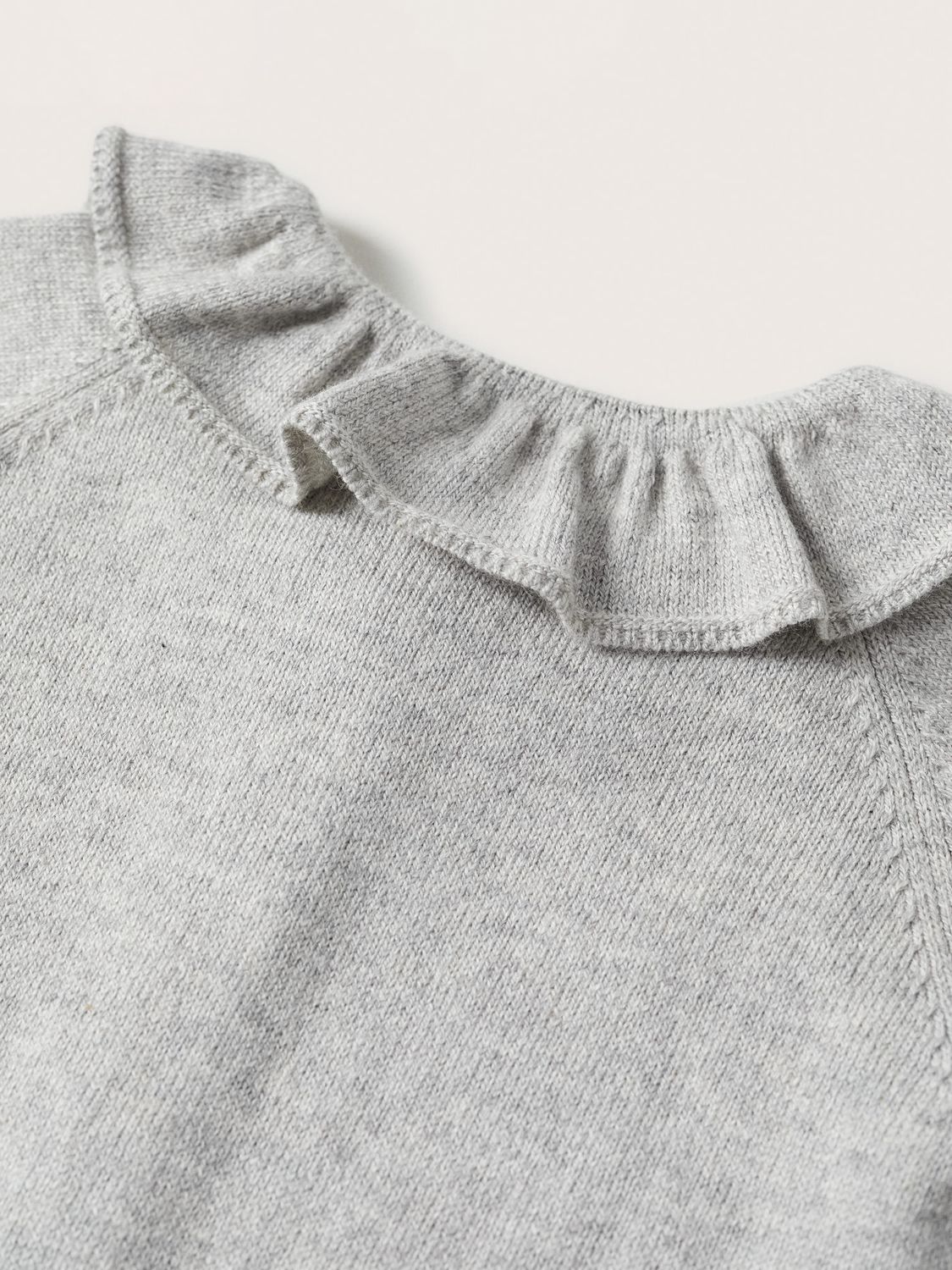 Mango Baby Reims Knit Ruffle Sleepsuit, Pastel Grey