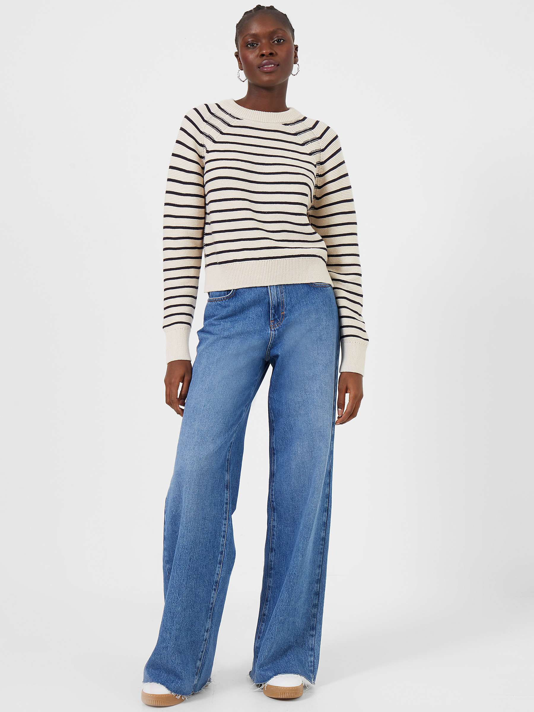 French Connection Mozart Stripe Jumper, Classic Cream/Utility Blue at ...