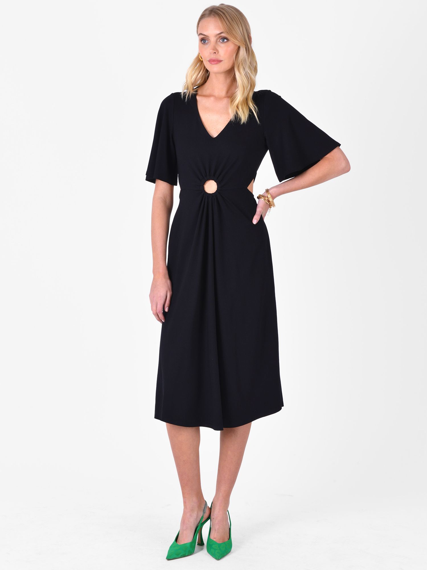 Ro&Zo Jersey Cutout Midi Dress, Black at John Lewis & Partners