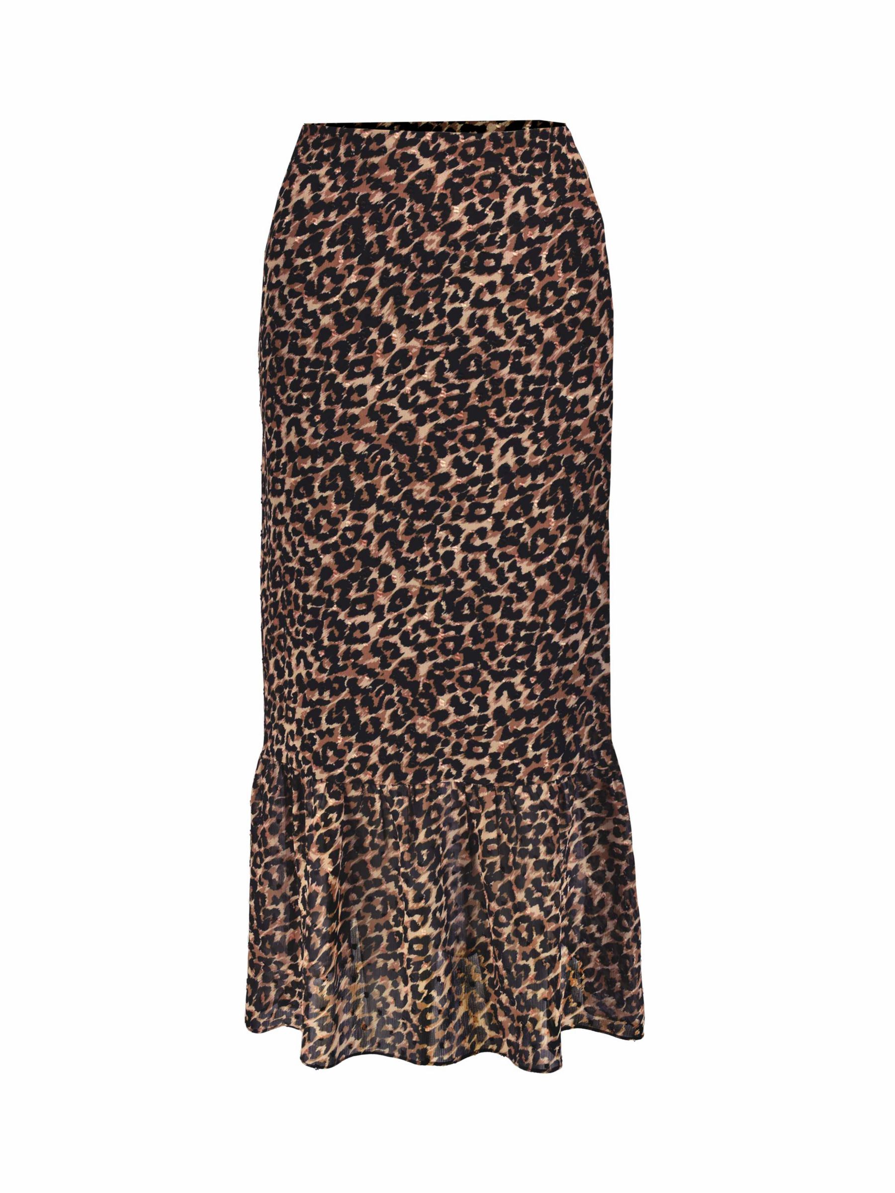 Ro&Zo Leopard Print Dobby Midi Skirt, Brown at John Lewis & Partners