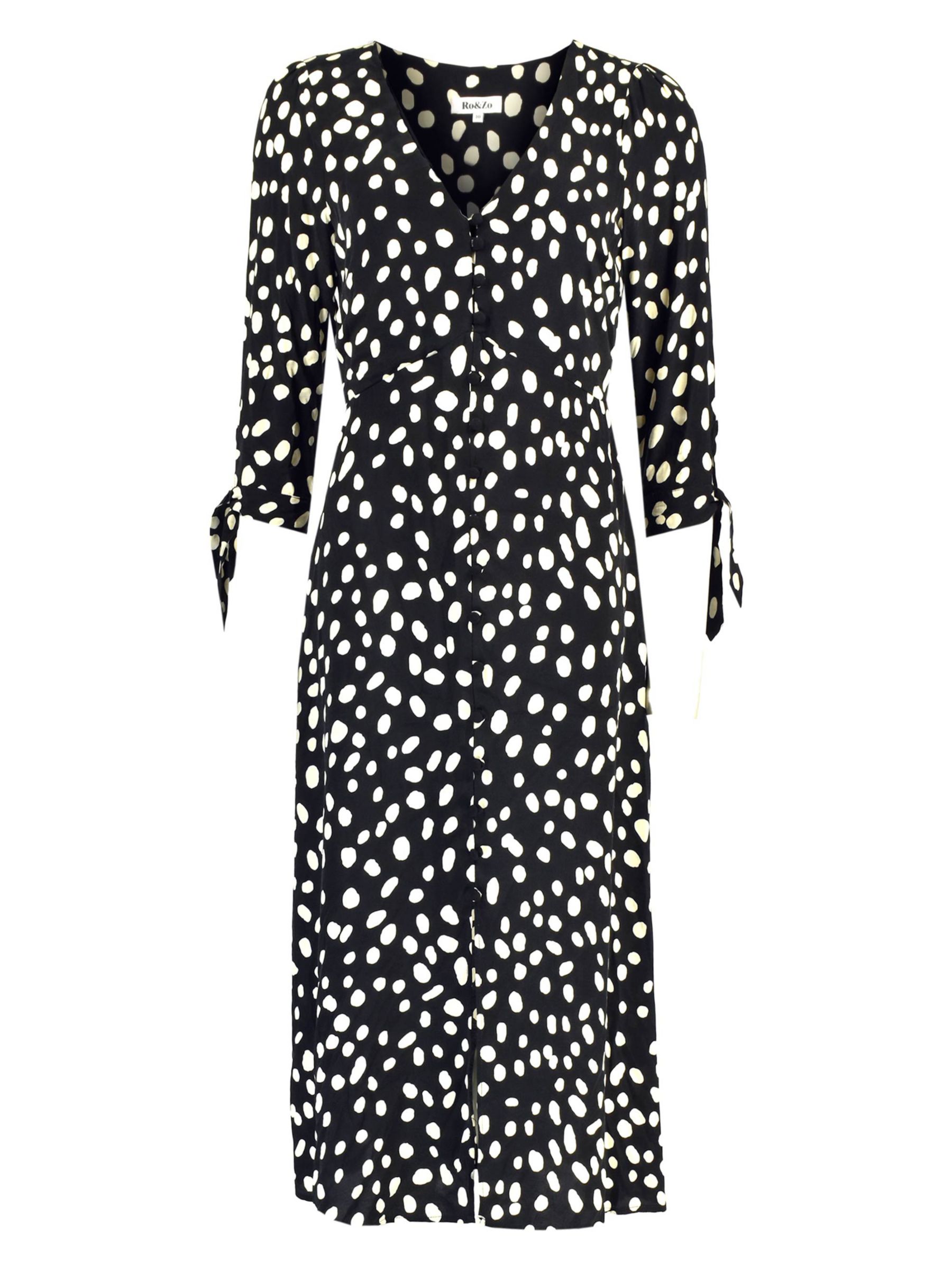 Ro&Zo Spot Tie Sleeve Button Front Midi Dress, Black at John Lewis ...