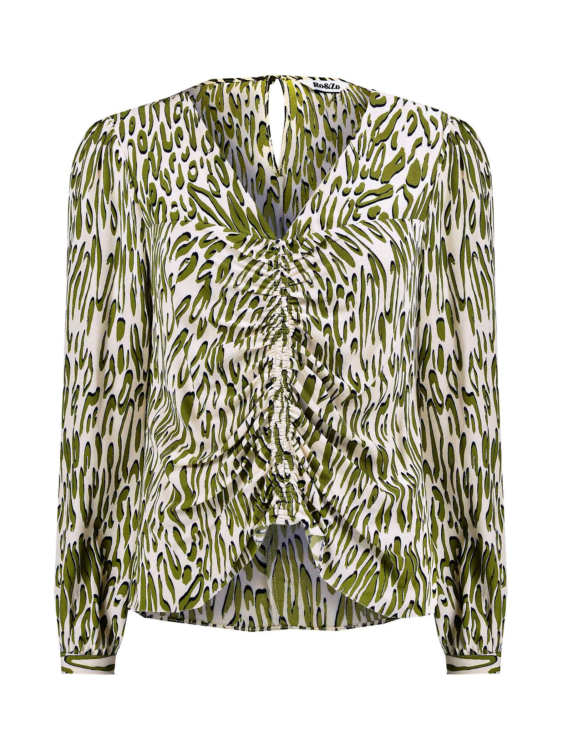 Ro&Zo Animal Print Ruched Front Top, Green at John Lewis & Partners