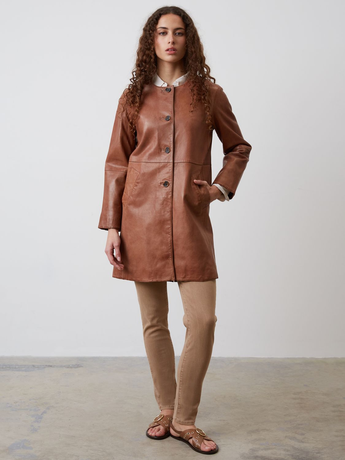 Gerard Darel Leather Magie Coat, Brown at John Lewis & Partners