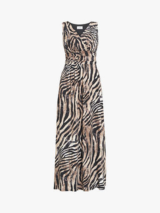 Gina Bacconi Silke Zebra Print Jersey Maxi Dress, Black/Beige