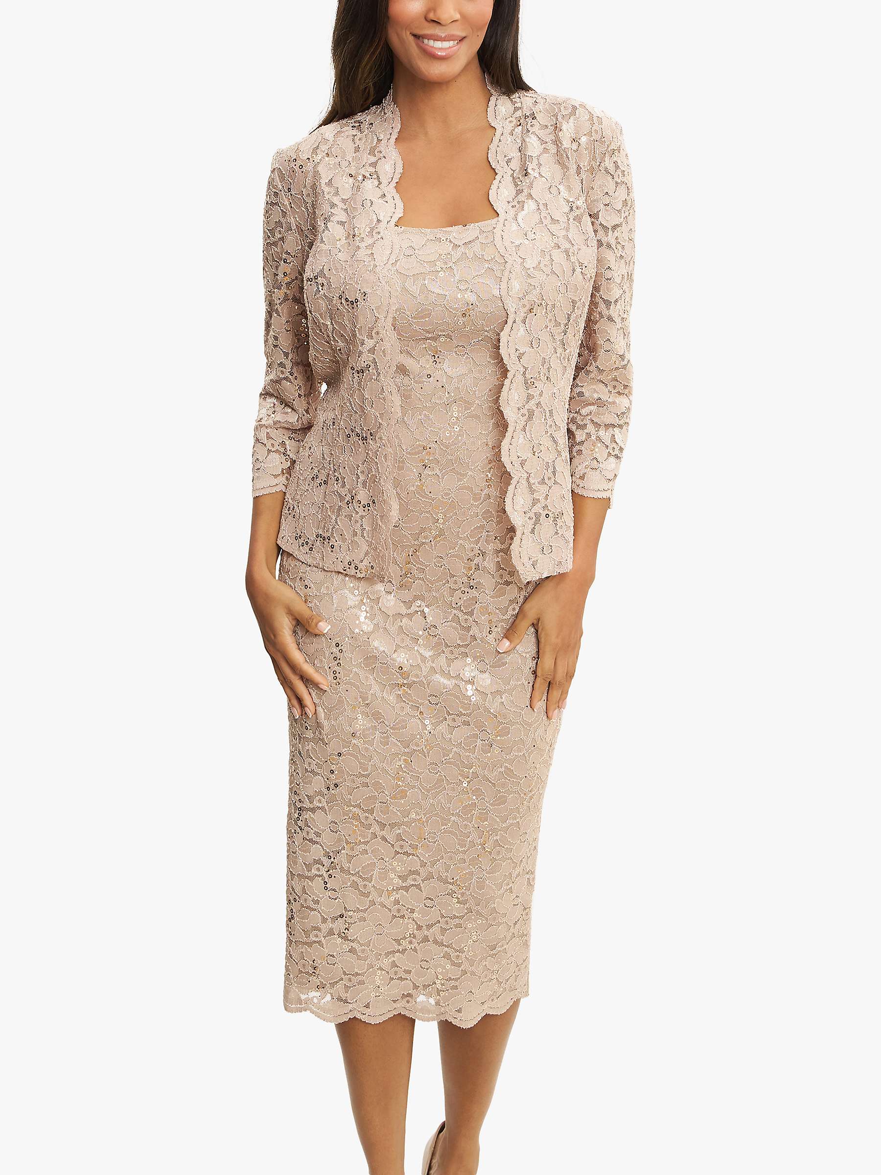 Buy Gina Bacconi Kayla Sequin Lace Midi Dress & Jacket, Champagne Online at johnlewis.com