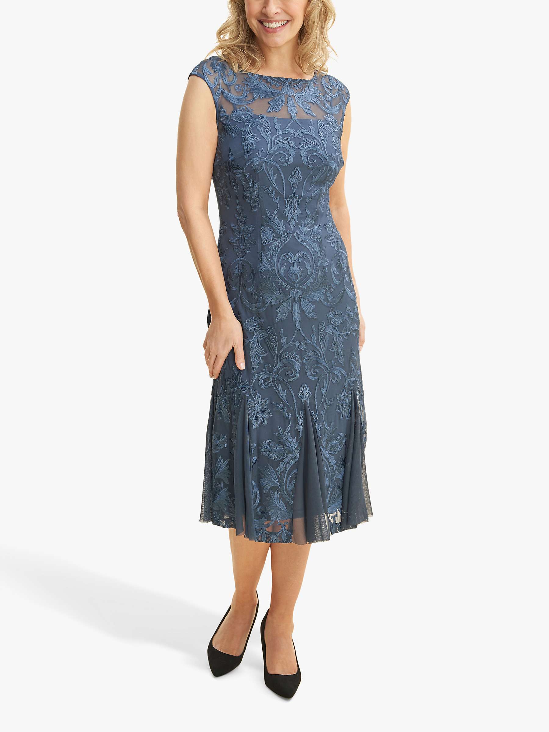 Buy Gina Bacconi Rosia Flared Stretch Tulle Midi Dress, Blue Online at johnlewis.com