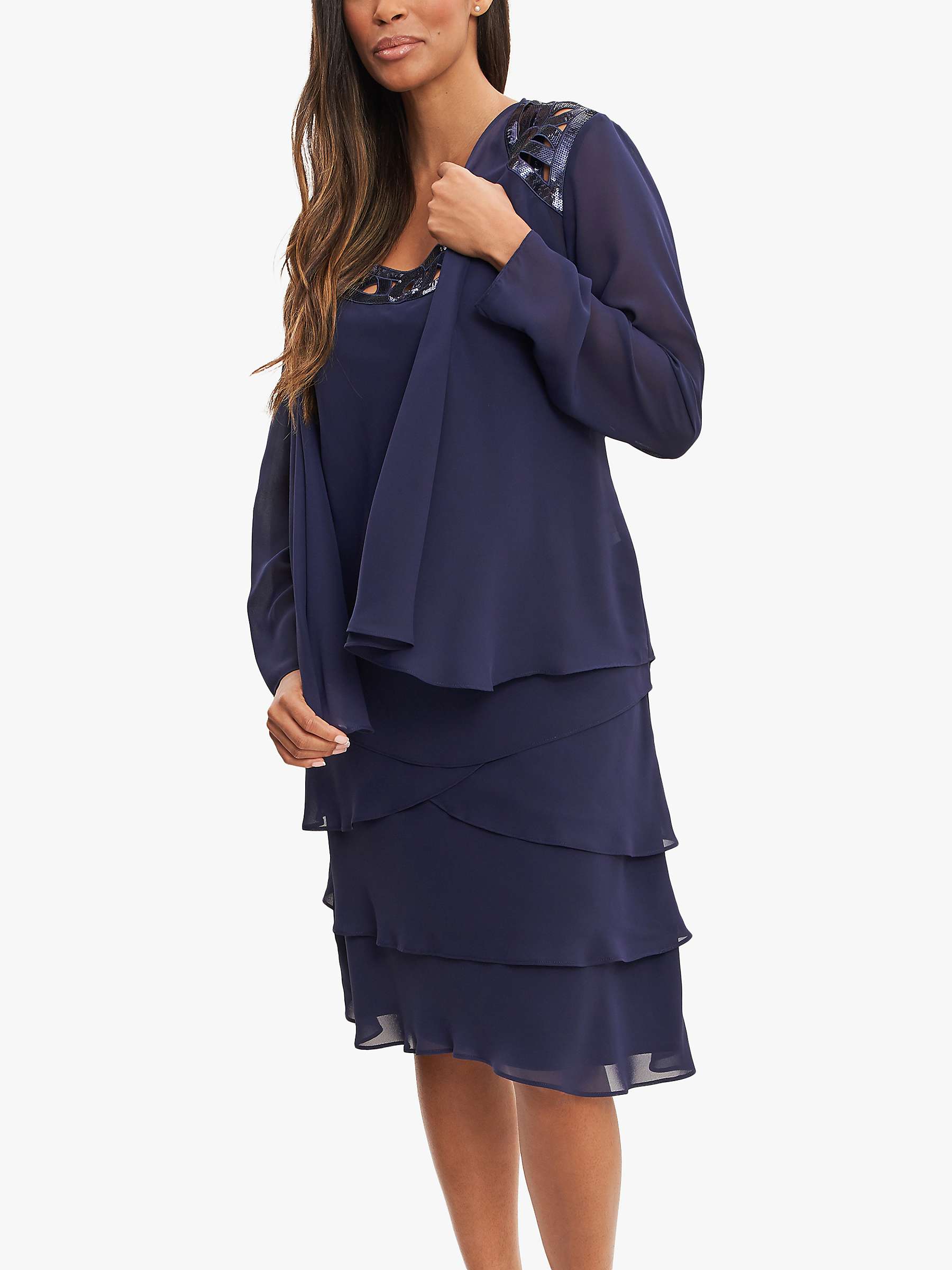Buy Gina Bacconi Leigh Embellished Tiered Dress and Jacket, Navy Online at johnlewis.com