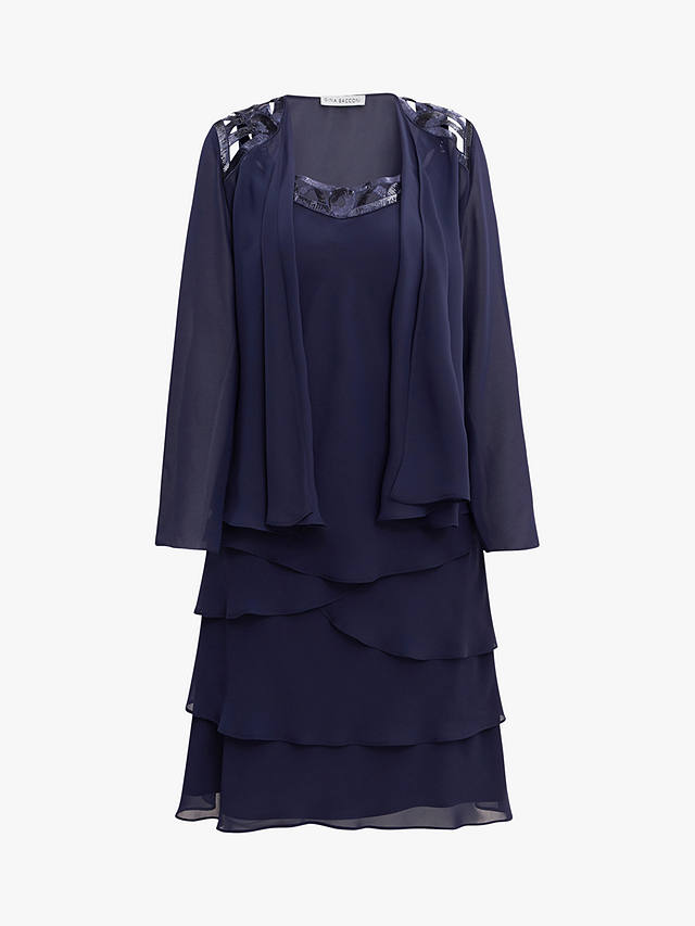 Gina Bacconi Leigh Embellished Tiered Dress and Jacket, Navy