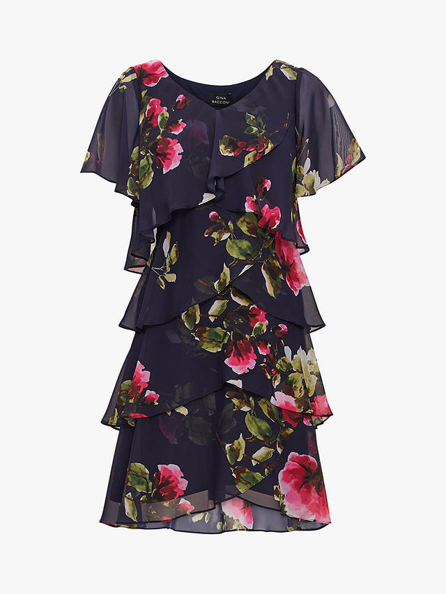 Gina Bacconi Cory Floral Layered Dress, Navy/Multi