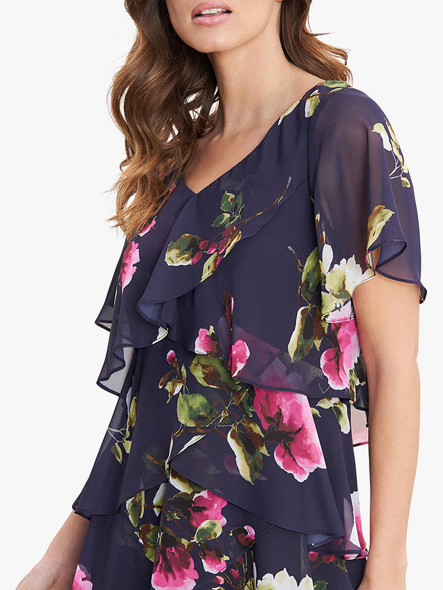 Gina Bacconi Cory Floral Layered Dress, Navy/Multi