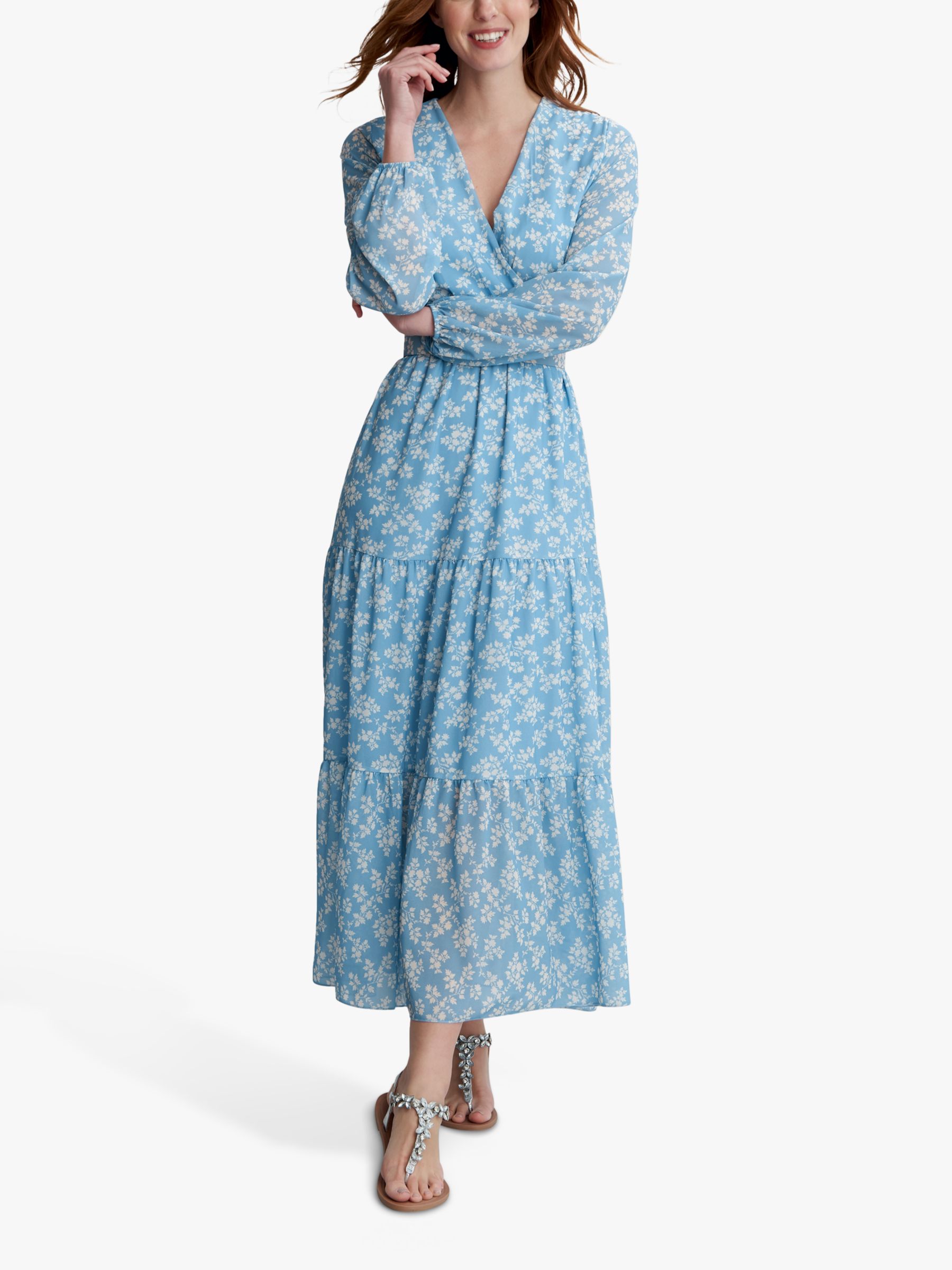 Gina Bacconi Reve Floral Tiered Maxi Dress, Pale Blue at John Lewis ...